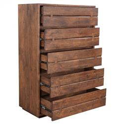 Atlas Rustic Lodge Brown Acacia Wood 5 Drawer Tall Chest Dresser|