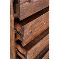 Atlas Rustic Lodge Brown Acacia Wood 5 Drawer Tall Chest Dresser|