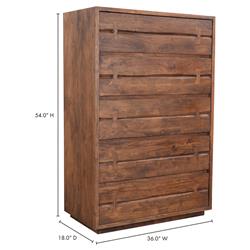 Atlas Rustic Lodge Brown Acacia Wood 5 Drawer Tall Chest Dresser|