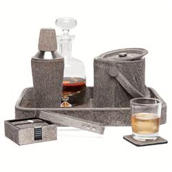 Browmley Rustic Lodge Grey Hair on Hide Ice Bucket with Tong|