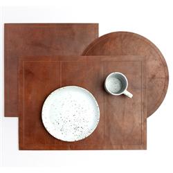 Evan Rustic Lodge Brown Leather Rectangular Placemat - Set of 2|