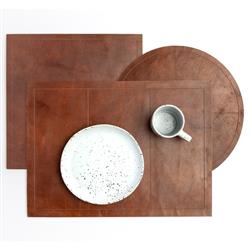 Evan Rustic Lodge Brown Leather Round Placemat - Set of 2|