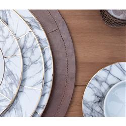 Evan Rustic Lodge Brown Leather Round Placemat - Set of 2|