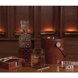 Bristol Rustic Lodge Brown Leather Ice Bucket with Tong|