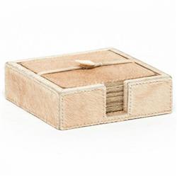 Browmley Rustic Lodge Beige Hair on Hide Coaster - Set of 6|