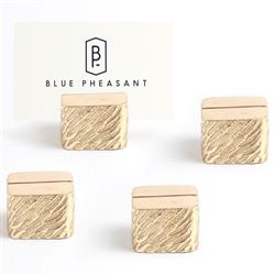 Zachary Hollywood Regency Gold Brass Cube Card Holder - Set of 4|