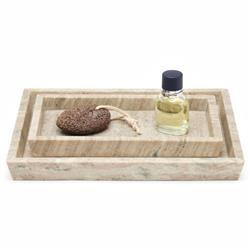 Pigeon and Poodle Athlone Modern Classic Beige Marble Tapered Tray - Set of 2|
