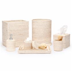 Pigeon and Poodle Dalton Coastal Beach Whitewash Rattan Tapered Tray - Set of 2|