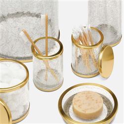 Pigeon and Poodle Pomaria Hollywood Gold Accent Clear Glass Brush Holder|