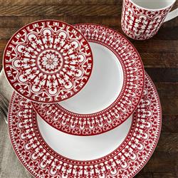 Casablanca Global Bazaar Crimson Porcelain Canape Plate - Set of 4|