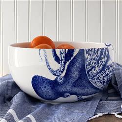 Lucy Coastal Beach Blue Porcelain Serving Bowl|