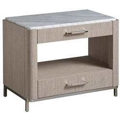 Luke Modern Classic White Stone Top Silver Metal Base 2 Drawer Nightstand|