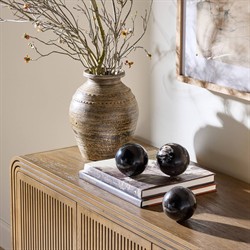 Conor Rustic Lodge Black Accent Brown Wood Round Decorative Objects - Set of 3|