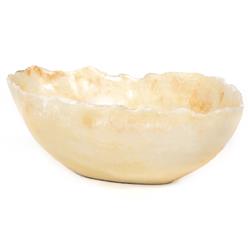 Meryll Coastal Beach Natural Beige Onyx Stone Oval Decorative Bowl|