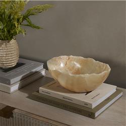 Meryll Coastal Beach Natural Beige Onyx Stone Oval Decorative Bowl|