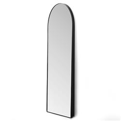 Rinna Industrial Loft Black Iron Frame Clear Glass Arched Floor Mirror|