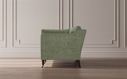 Madeline French Green Upholstered Brown Wood Brass Casters Sofa - Large - 90"W|