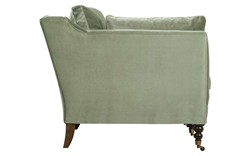 Madeline French Green Upholstered Brown Wood Brass Casters Sofa - Large - 90"W|