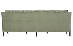 Madeline French Green Upholstered Brown Wood Brass Casters Sofa - Large - 90"W|