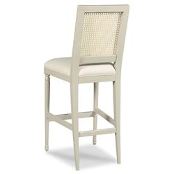 Collette French Uphostered Seat White Wood Woven Cane Back Counter Stool|