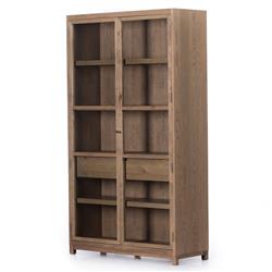 Clarence Rustic Lodge Brown Oak Wood Clear Glass Door Display Case|