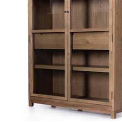 Clarence Rustic Lodge Brown Oak Wood Clear Glass Door Display Case|