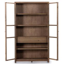 Clarence Rustic Lodge Brown Oak Wood Clear Glass Door Display Case|