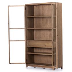 Clarence Rustic Lodge Brown Oak Wood Clear Glass Door Display Case|