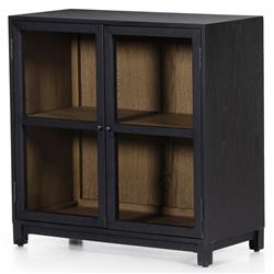 Clarence Rustic Lodge Black Solid Oak Wood Clear Glass Media Cabinet|