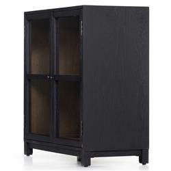 Clarence Rustic Lodge Black Solid Oak Wood Clear Glass Media Cabinet|