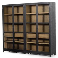 Clarence Rustic Lodge Black Oak Wood Clear Glass Door Large Display Case|