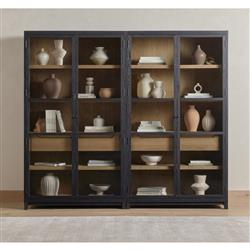 Clarence Rustic Lodge Black Oak Wood Clear Glass Door Large Display Case|