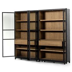 Clarence Rustic Lodge Black Oak Wood Clear Glass Door Large Display Case|