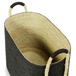 Palecek Mckinley Coastal Beach Black Hand-woven Seagrass Oval Decorative Basket|