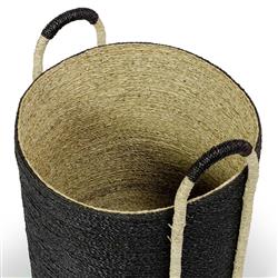 Palecek Mckinley Coastal Beach Black Hand-woven Seagrass Round Decorative Basket|