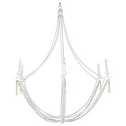 Nakita French Country White Frame Stone Beads Candle Style Chandelier|