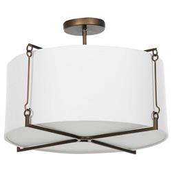 Theresa French Country Bronze Metal White Linen Semi Flush Mount|