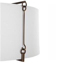 Theresa French Country Bronze Metal White Linen Semi Flush Mount|