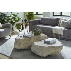 Yanis Coastal Off-White Resin Drum Outdoor Coffee Table - Small|