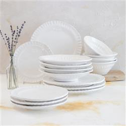 Pietra Serena Modern Classic White Stoneware 16 Piece Place Setting|