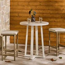 Maceo Industrial White Solid Stone Top Iron Outdoor Counter Table - 30"W|
