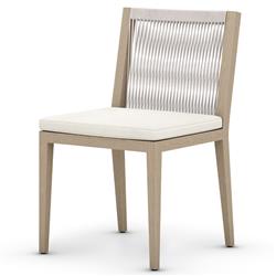 Shelly Coastal White Upholstered Seat Natural Teak Outdoor Dining Side Chair|