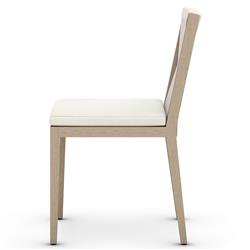 Shelly Coastal White Upholstered Seat Natural Teak Outdoor Dining Side Chair|