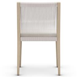 Shelly Coastal White Upholstered Seat Natural Teak Outdoor Dining Side Chair|