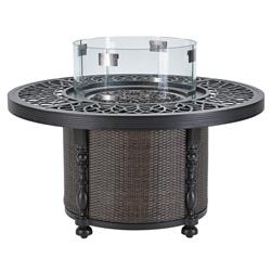 Hermine French Black Aluminum Brown Woven Wicker Base Outdoor Fire Pit Table|