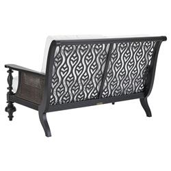 Hermine French Country Black Aluminum White Upholstered Outdoor Loveseat|