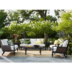 Hermine French Country Black Aluminum White Upholstered Outdoor Loveseat|