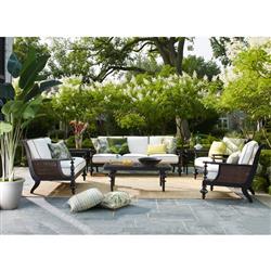 Hermine French Country Black Aluminum White Upholstered Outdoor Loveseat|
