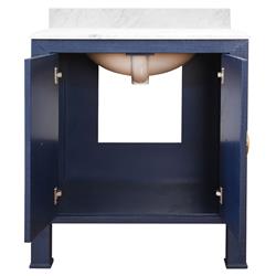Worlds Away Blanche Modern Classic White Marble Navy Blue Linen Vanity Sink - 31"|
