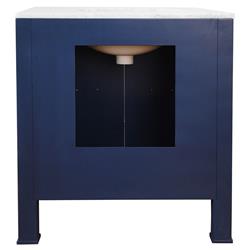 Worlds Away Blanche Modern Classic White Marble Navy Blue Linen Vanity Sink - 31"|